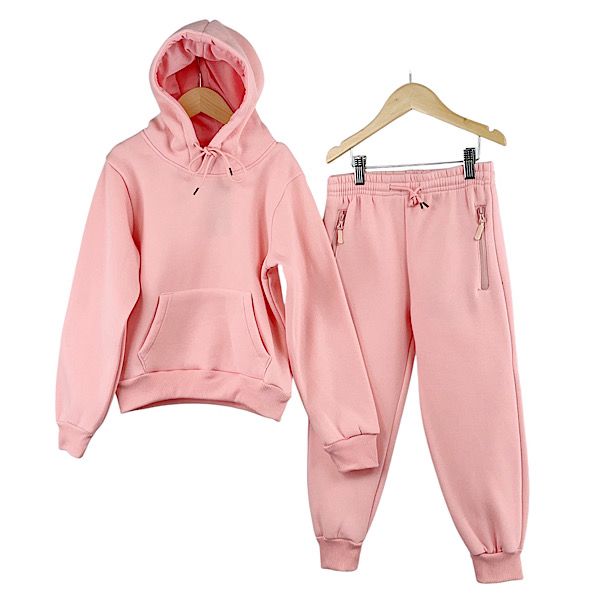 Girls Salmon Pink 2PC Hoodie Tracksuit