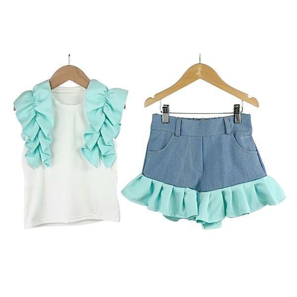Girls Mint Frill Shorts Set