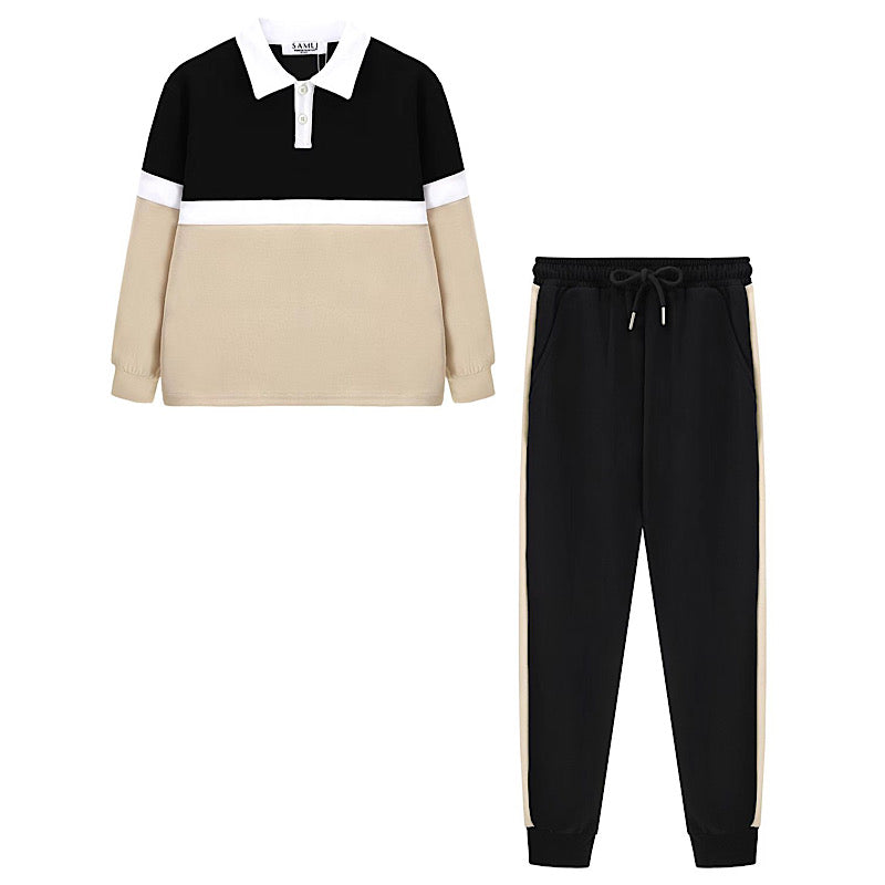 Boys Three-Tone Black, White and Beige 2pc