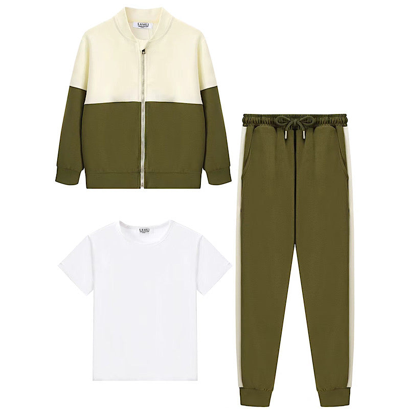 Boys Two-Tone Khaki 3pc Zipped Jacket Set
