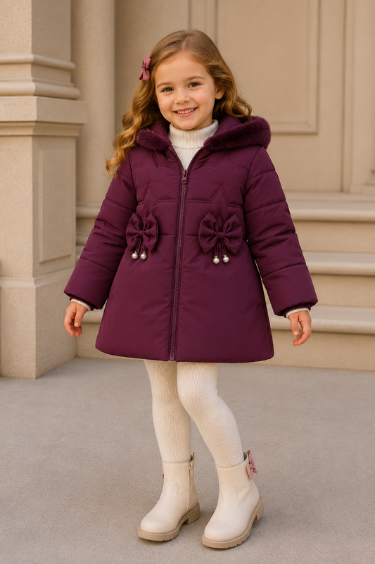 Girls Faux Fur Hooded Maroon Winter Puffer Coat | Warm Padded Jacket | Ages 2–6 *Online Product (Copy)