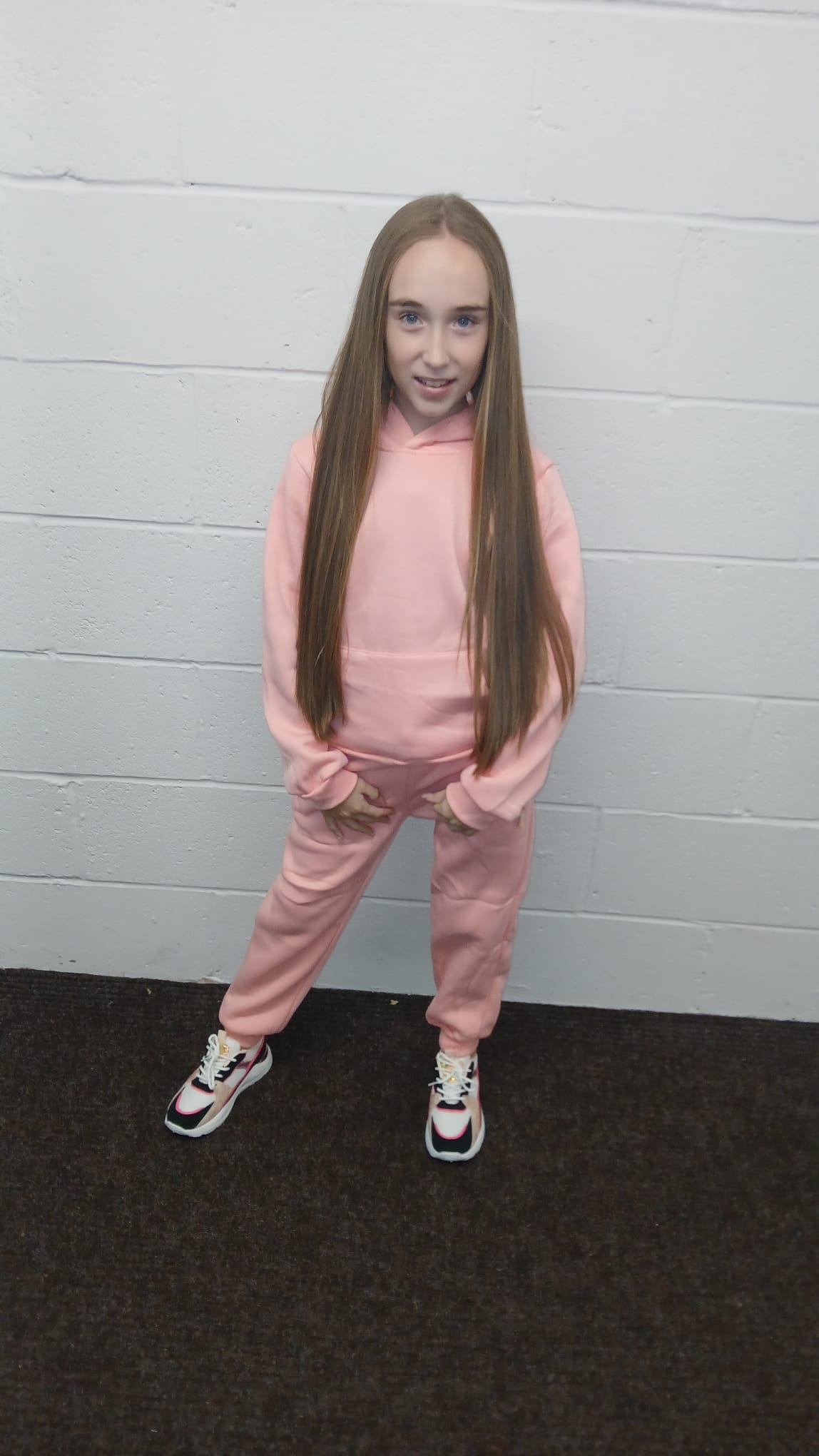 Girls Salmon Pink 2PC Hoodie Tracksuit