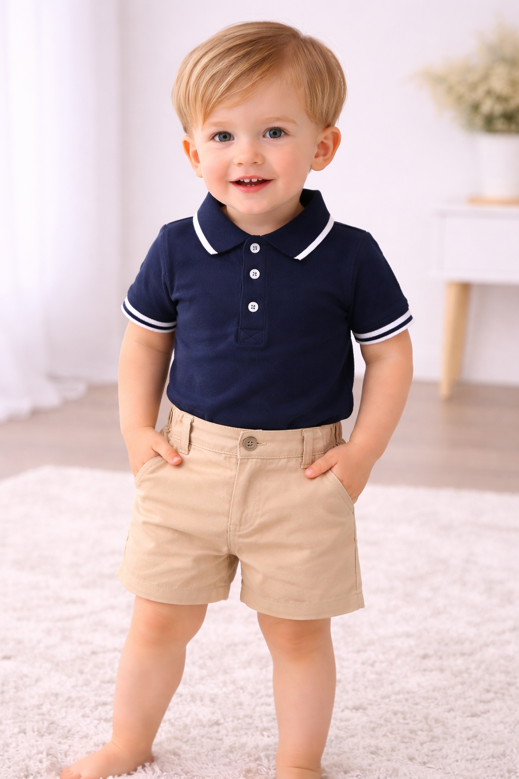 Navy Polo Bodysuit & Shorts Set – Baby Boys (12–36 Months) *Online Product