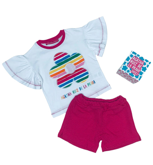 Agatha Ruiz de la Prada Nice White T shirt & Fushia Shorts