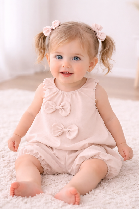 Girls Blush Bow Shorts Set – Baby & Toddler Girls (12–36 Months) *Online Product
