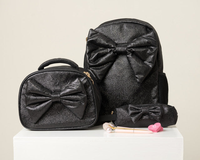 Caramelo Kids Black School Bag Glitter Back Pack with Bow *Preorder