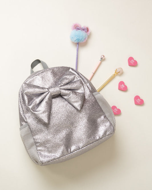 Caramelo Kids Grey School Bag Glitter Back Pack with Bow