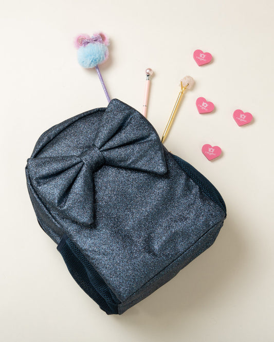 Caramelo Kids Navy School Bag Glitter Back Pack with Bow