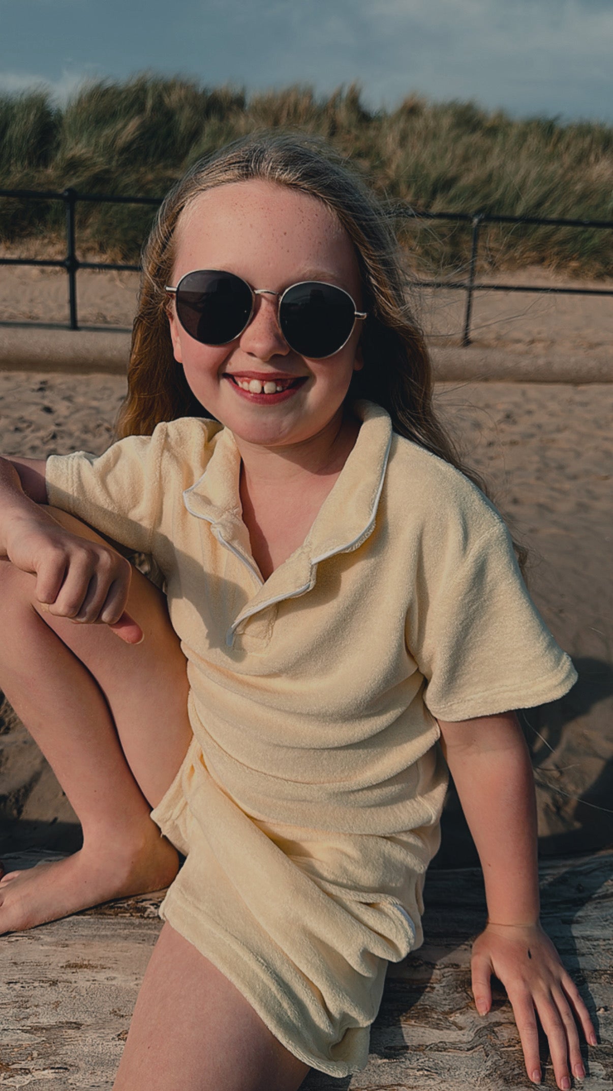Lemon towelling short set with polo-style top and drawstring shorts, lounging