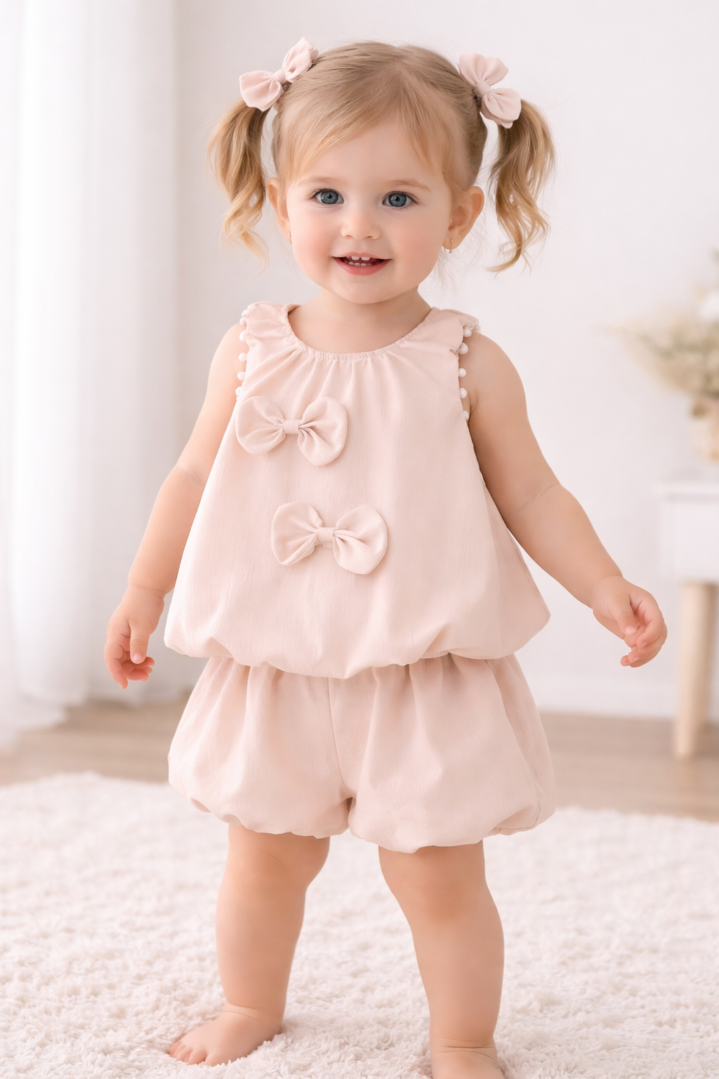 Girls Blush Bow Shorts Set – Baby & Toddler Girls (12–36 Months) *Online Product