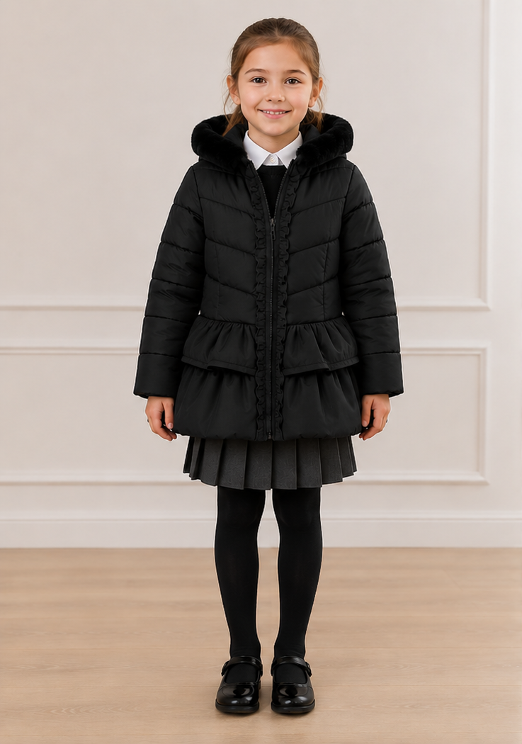 Giorgio Bambino Black Faux Fur Hooded School Coat