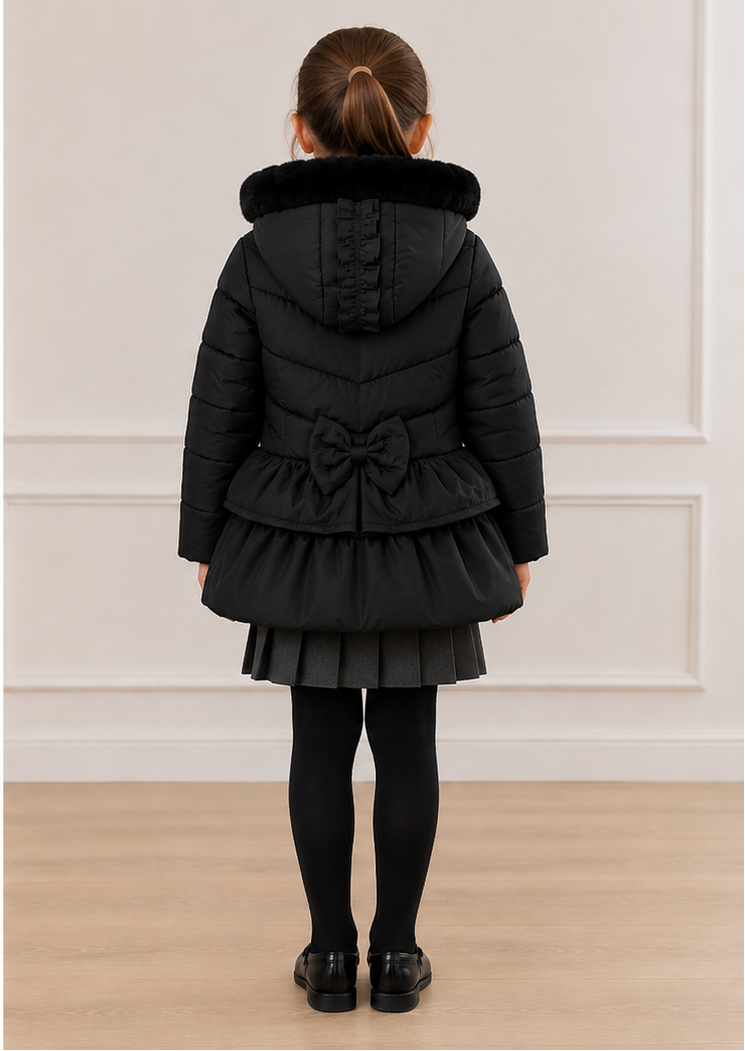 Giorgio Bambino Black Faux Fur Hooded School Coat
