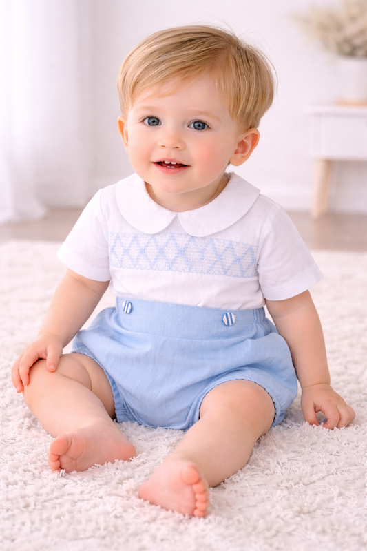 Boys Blue Smocked Collar Set *Online Product