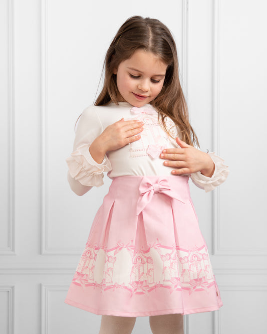 Caramelo Kids Girls Pink Carousel Dreams Pleated Skirt Set