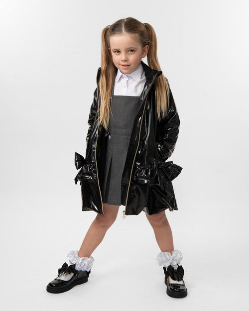 Caramelo Kids Girls Black Rain Mac with Bow