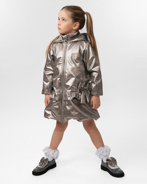 Caramelo Kids Girls Grey Rain Mac with Bow