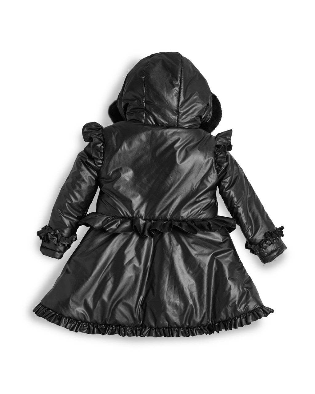 Caramelo Kids Black Fur Trim Hood Peplum Coat