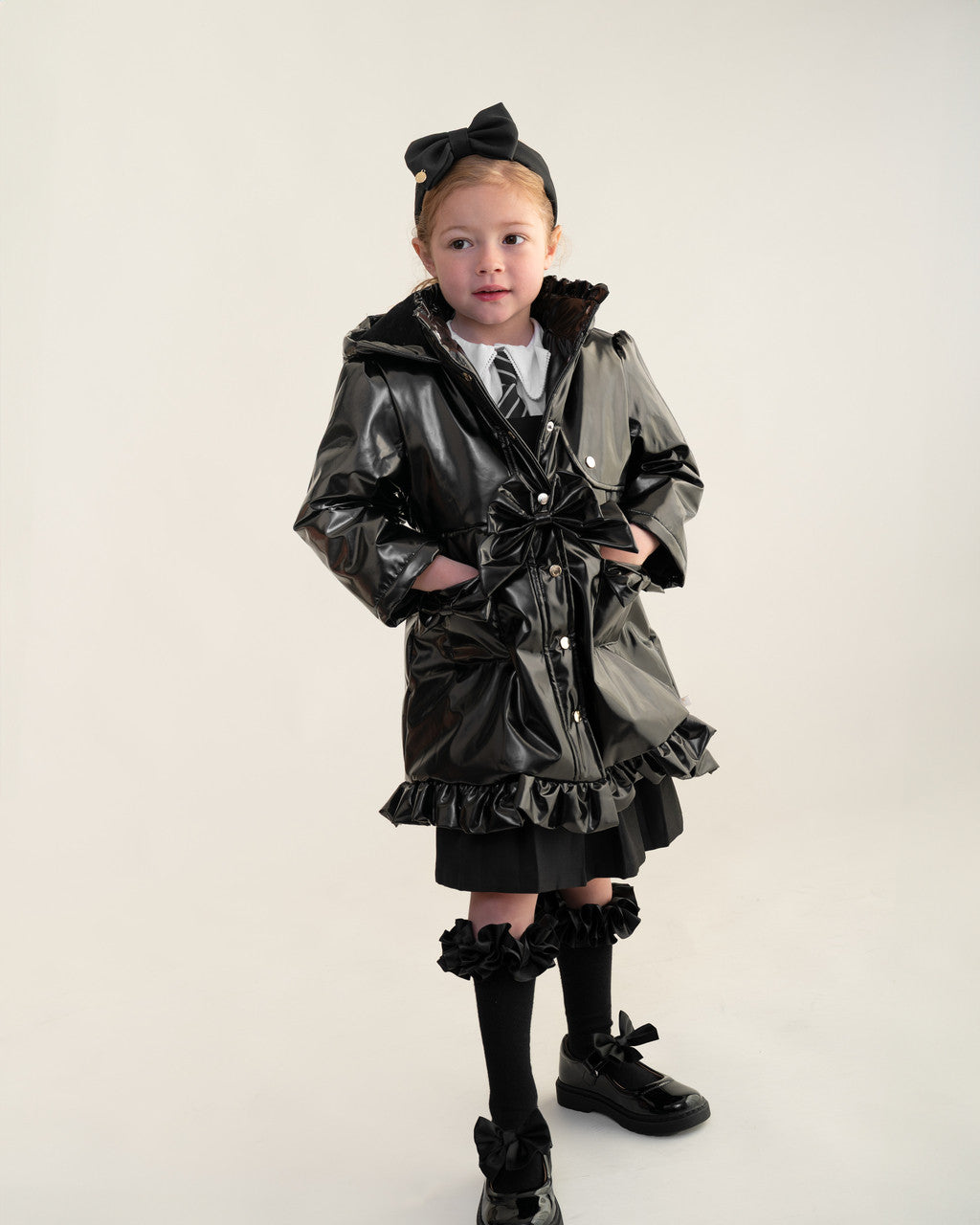 Caramelo Kids Black Bow Rain Mac