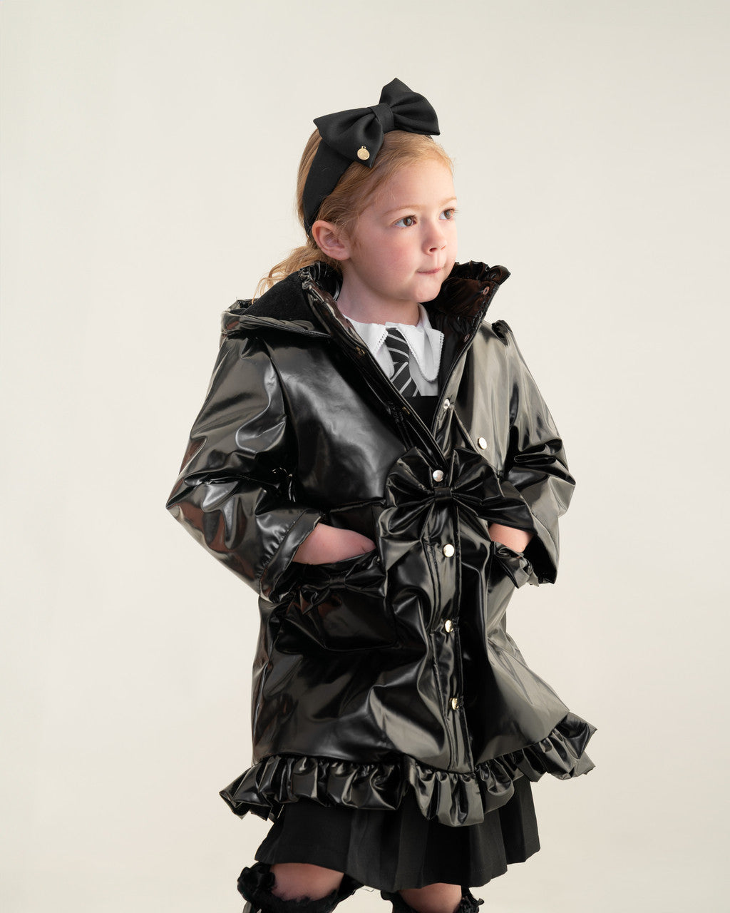 Caramelo Kids Black Bow Rain Mac *Preorder