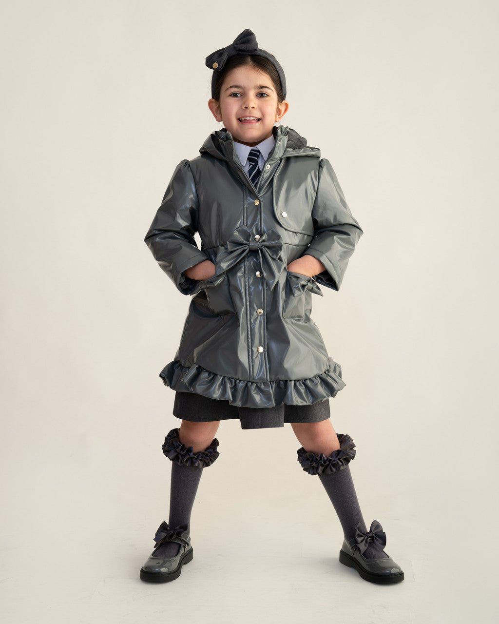 Caramelo Kids Grey Bow Rain Mac *Preorder