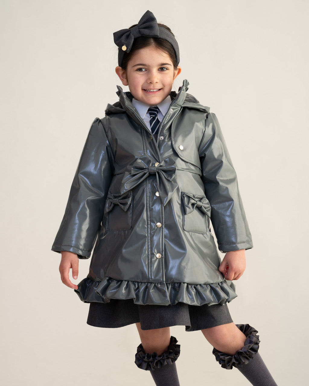 Caramelo Kids Grey Bow Rain Mac *Preorder