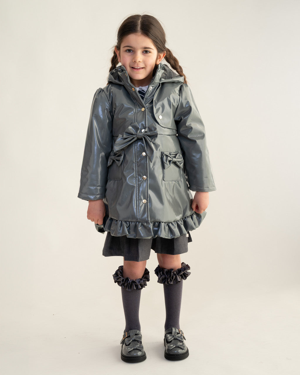 Caramelo Kids Grey Bow Rain Mac *Preorder