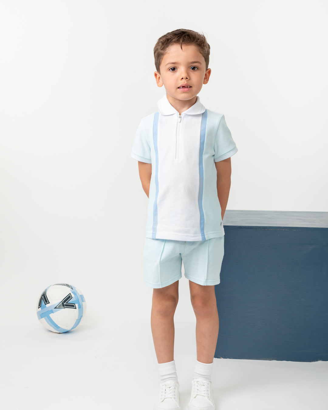 Caramelo Kids Boys Sky Contrast Zip Polo Shorts Set