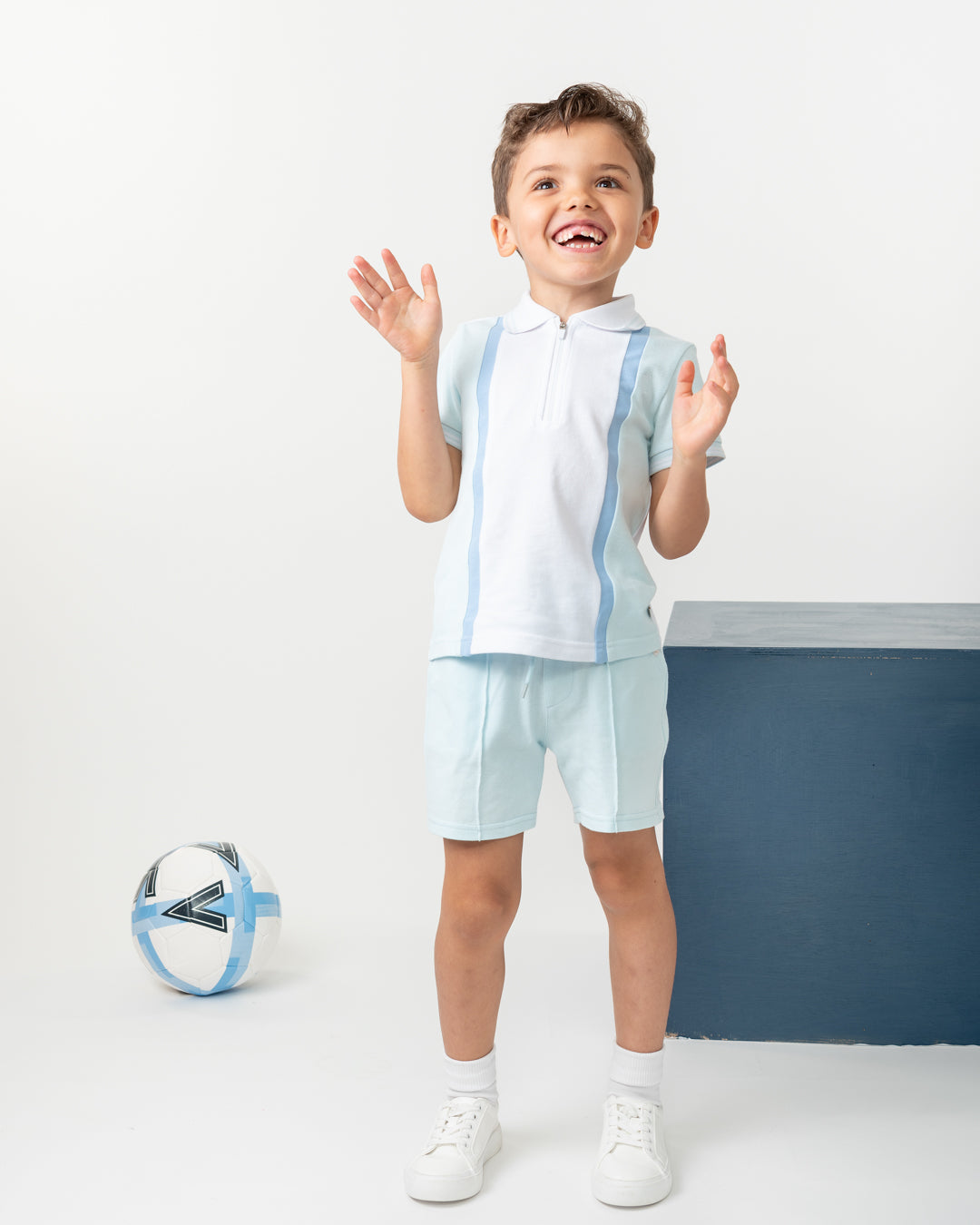 Caramelo Kids Boys Sky Contrast Zip Polo Shorts Set