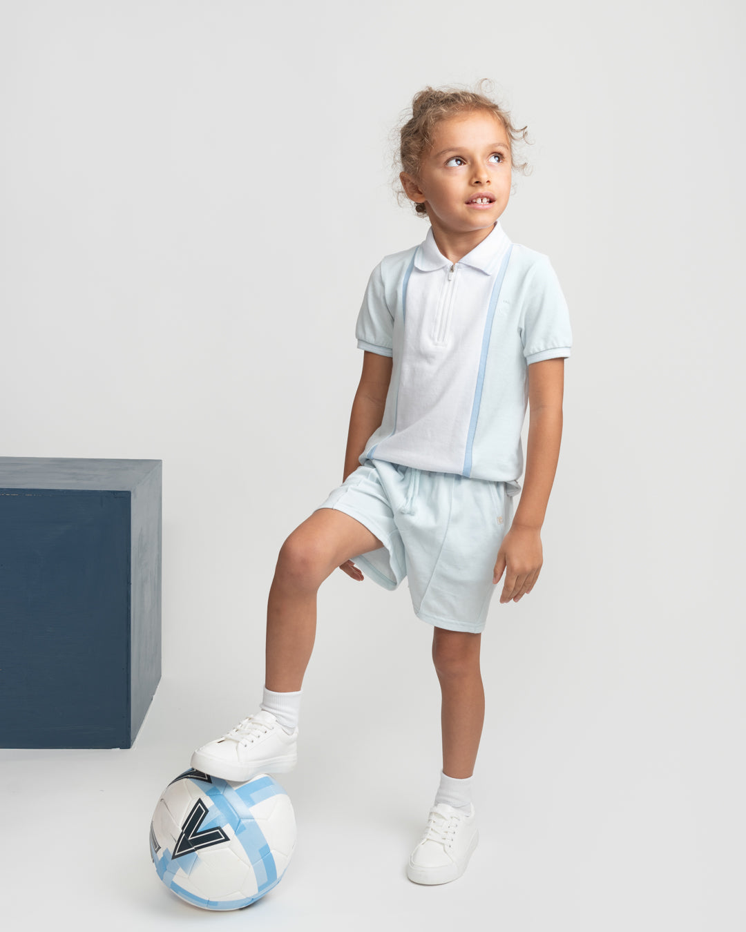 Caramelo Kids Boys Sky Contrast Zip Polo Shorts Set