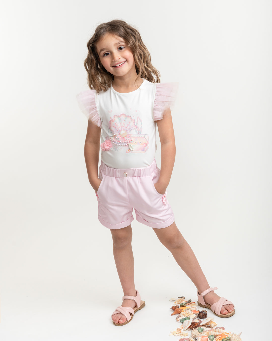 Caramelo Kids Girls Pink English Summer Shorts Set