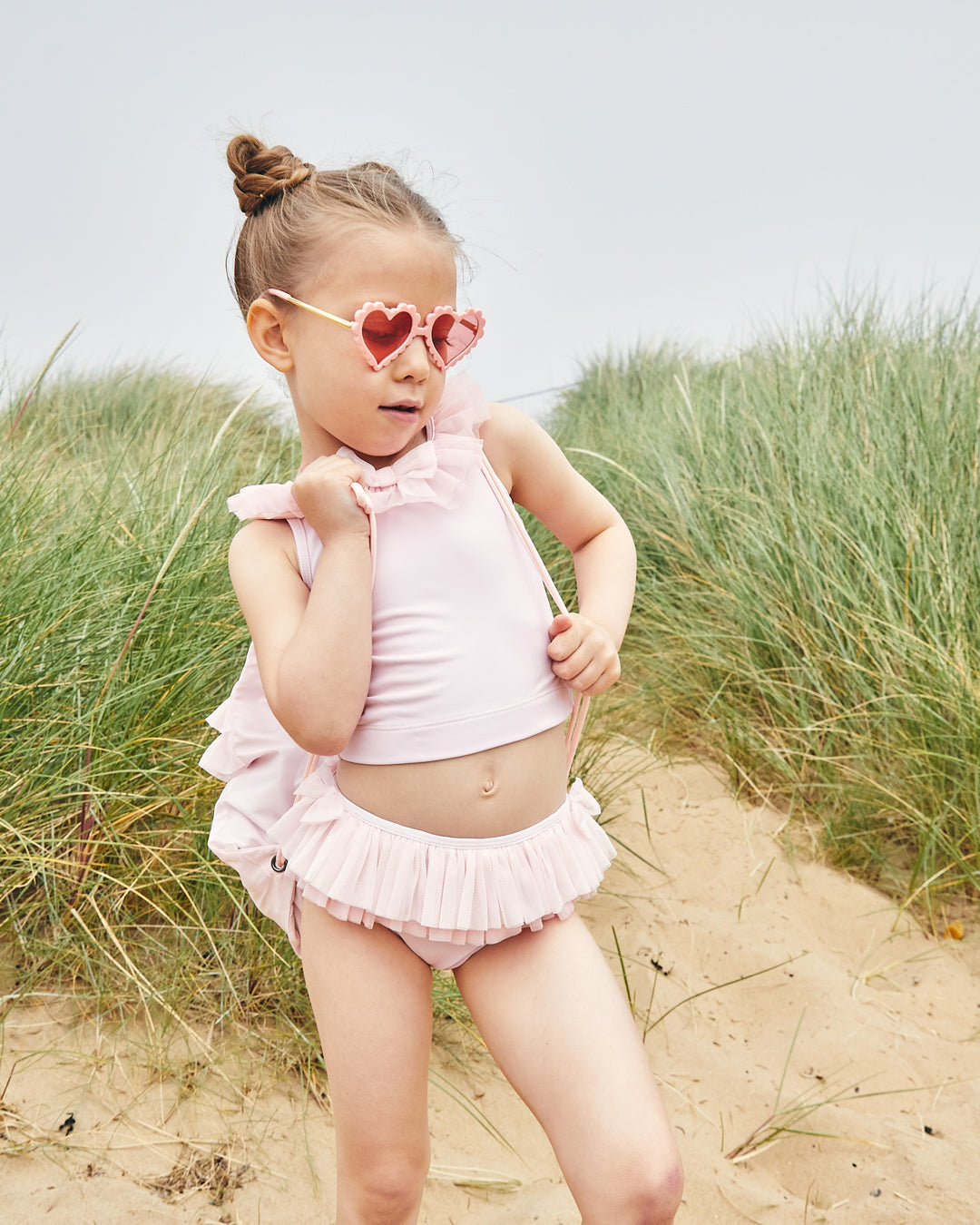 Caramelo Kids Girls Pink Tulle Frill Tankini