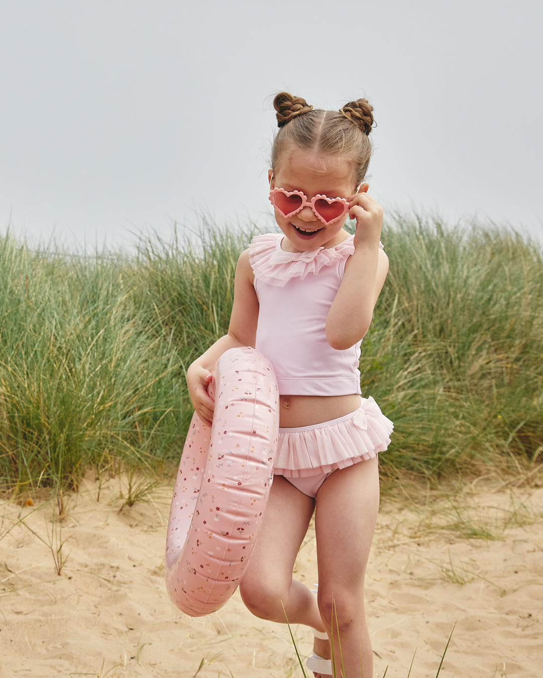 Caramelo Kids Girls Pink Tulle Frill Tankini