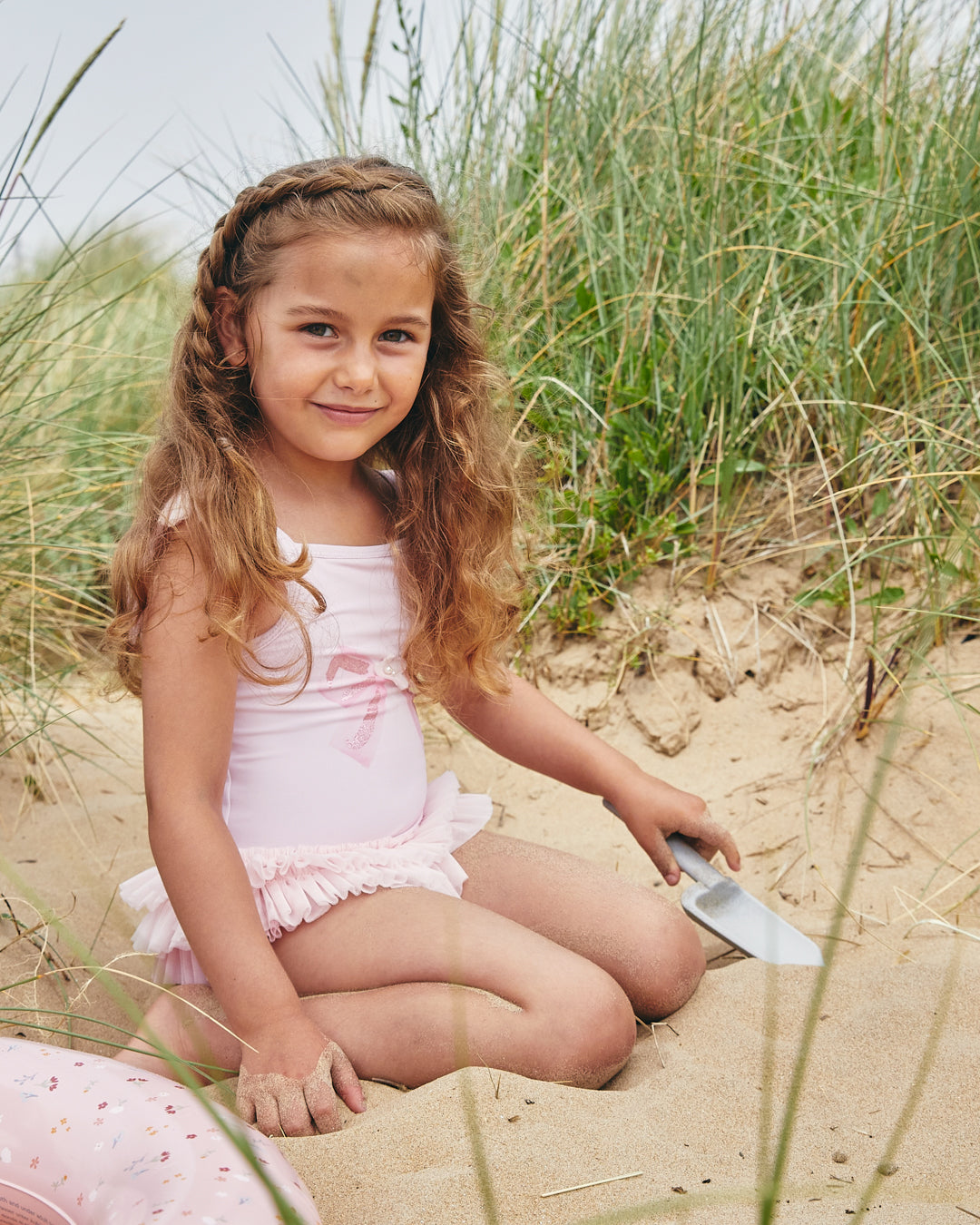 Caramelo Kids Girls Pink Tulle Frill Glitter Bow Swimsuit