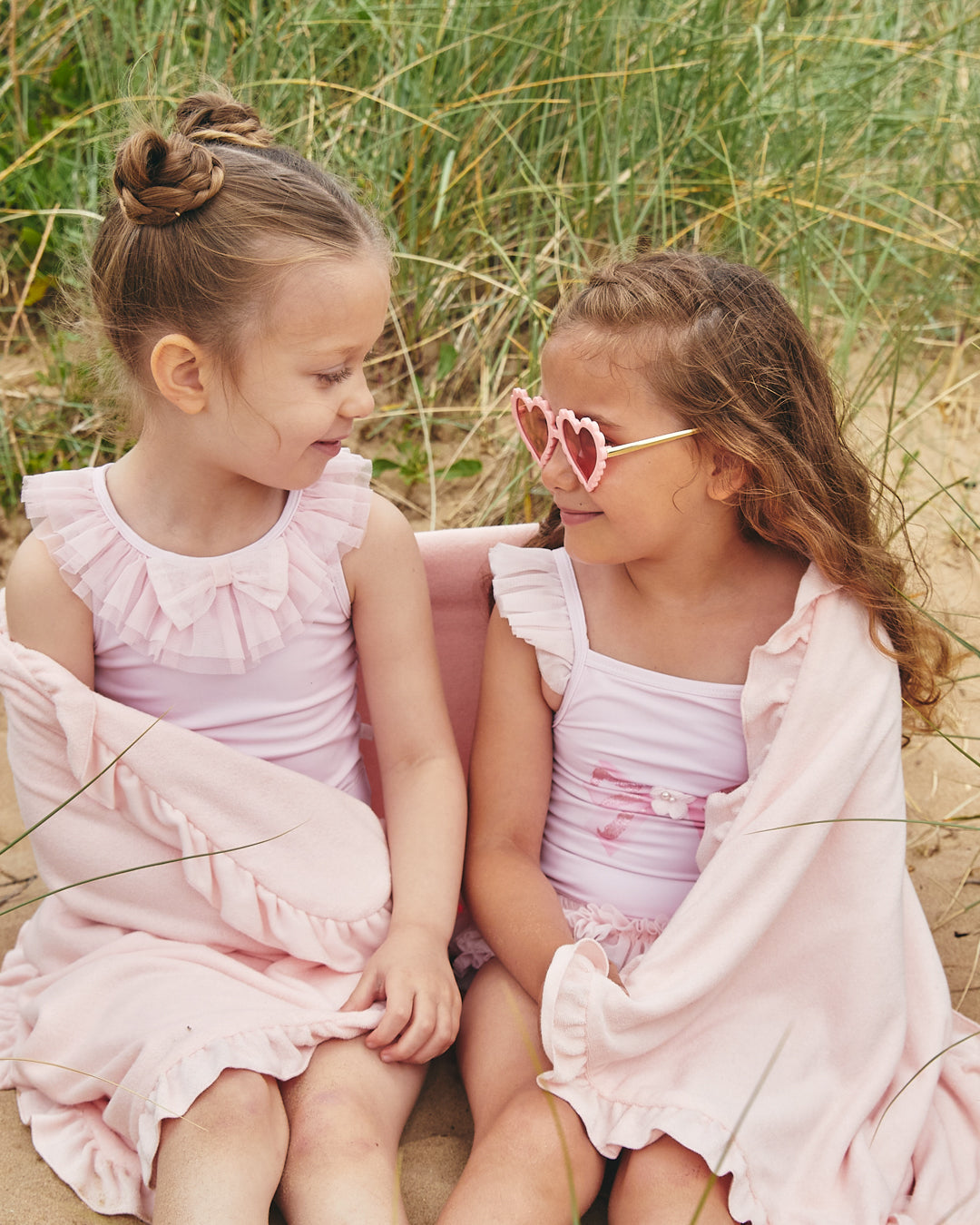 Caramelo Kids Girls Pink Tulle Frill Glitter Bow Swimsuit