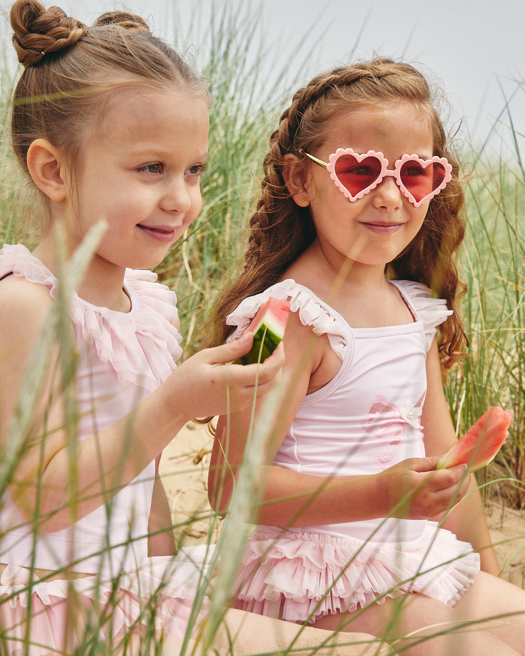 Caramelo Kids Girls Pink Tulle Frill Glitter Bow Swimsuit