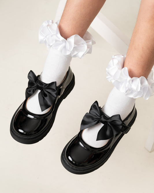 Caramelo Kids Black Bow School Shoes