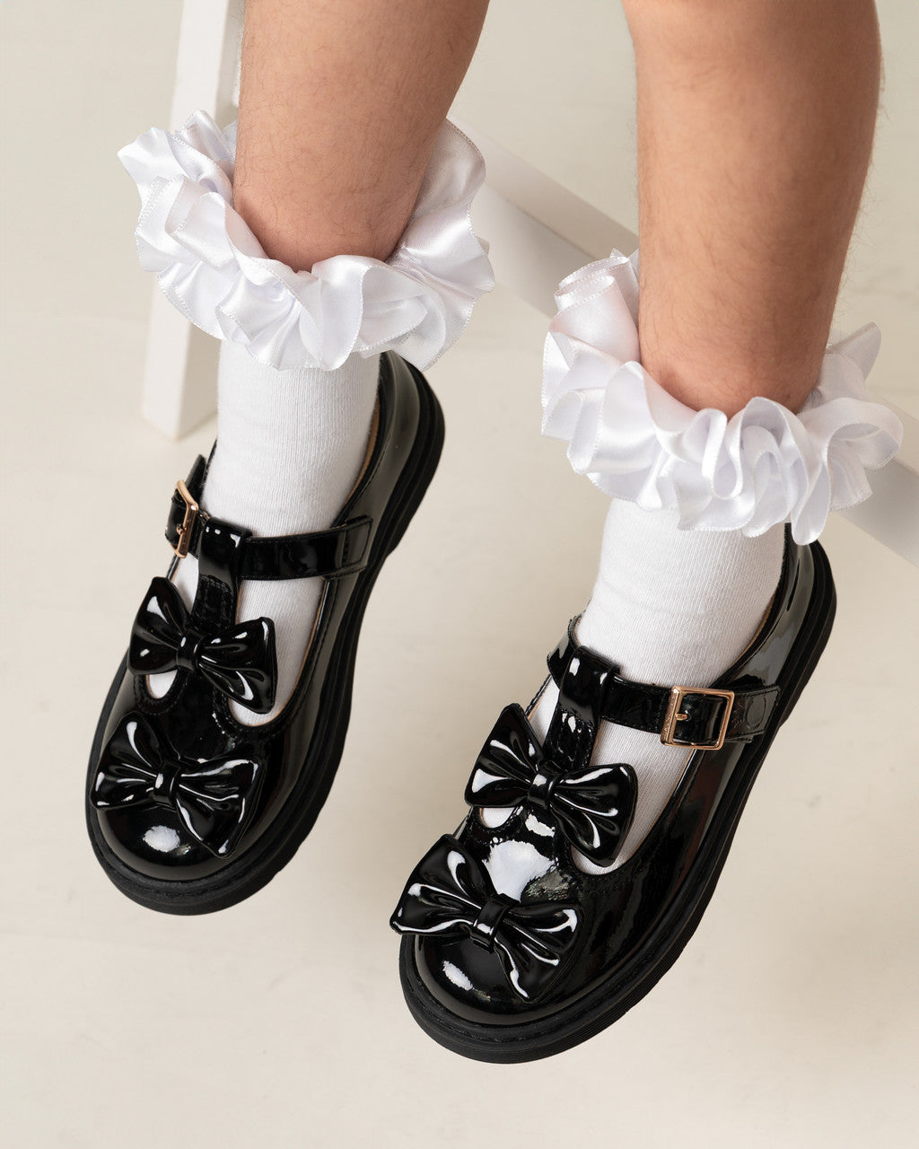 Caramelo Kids Black Double Bow School Shoes