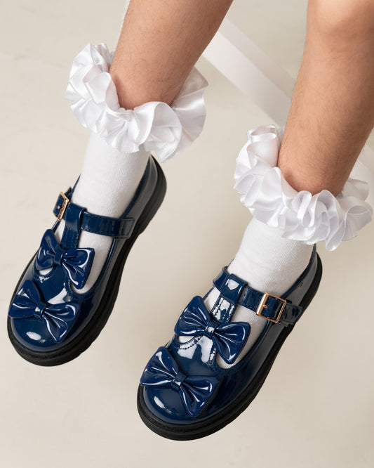 Caramelo Kids Navy Double Bow School Shoes