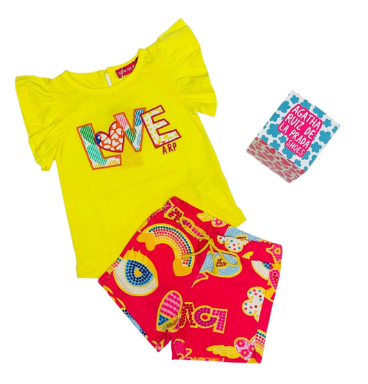 Agatha Ruiz de la Prada Guadalajara Yellow T shirt and Multi Shorts Set