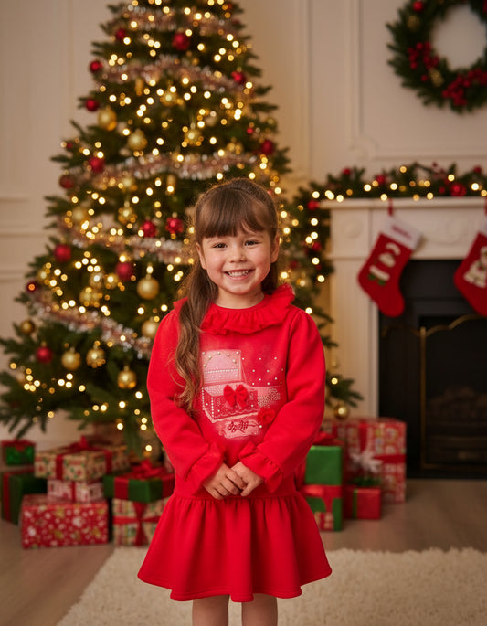 Caramelo Kids Girls Red Jewellery Box Sweater Dress