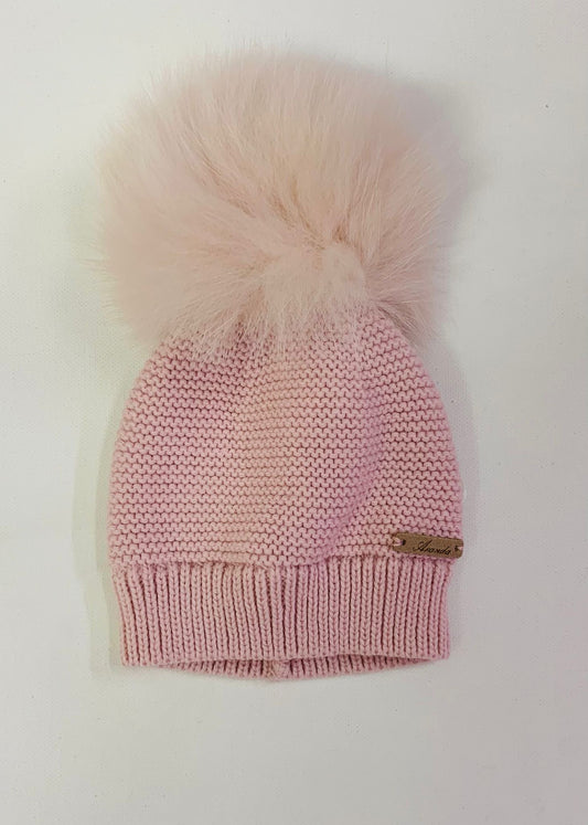 Martin Aranda Girls Knitted Blush Pink Real Fur Hat