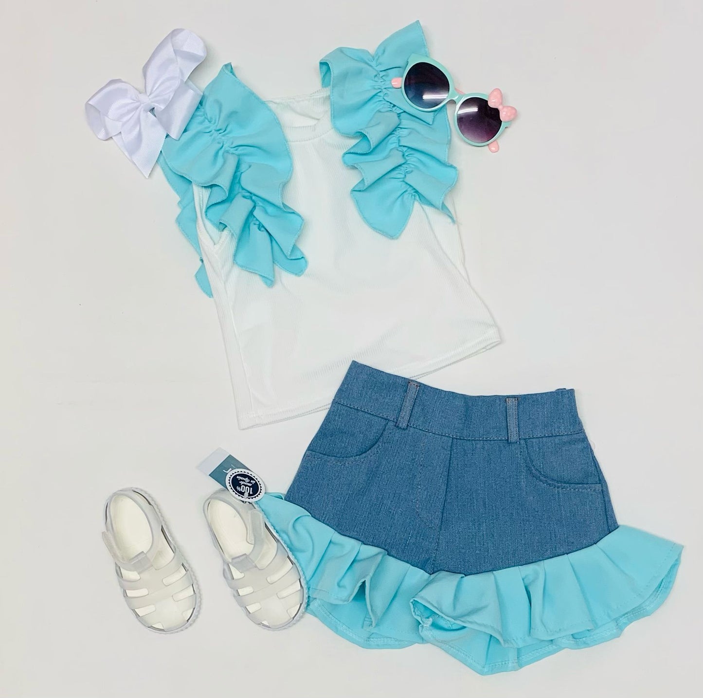 Girls Mint Frill Shorts Set