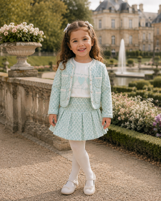 Girls Knitted 3PC Skirt Set Mint Green