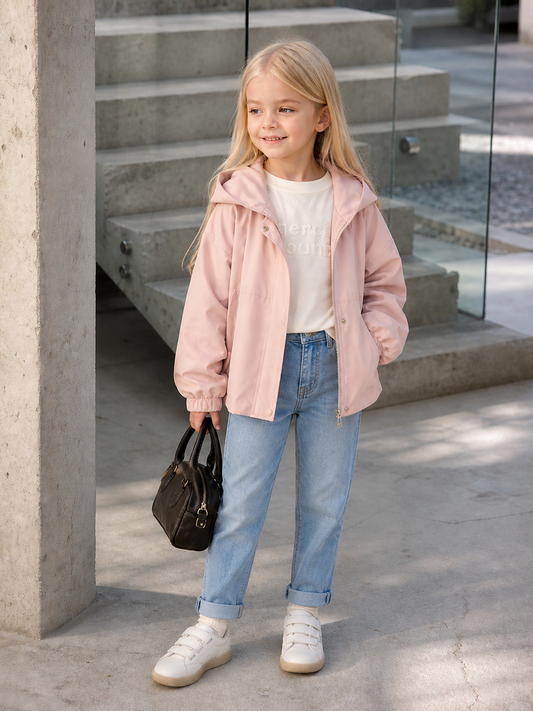 Girls Lightweight Hooded Jacket – Pink Casual Zip Coat (Ages 4–14) *Online Product