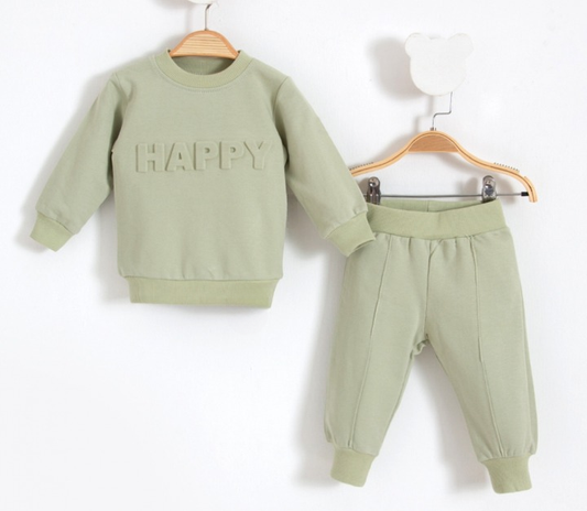 Omnis Pura Boys 100% Cotton HAPPY Unisex Lounge Set : Green *Preorder