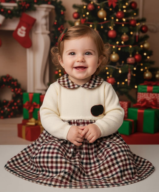 Sardon Girls Winter Red & Green Knit Dress