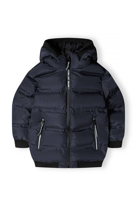 Padded Jacket With Hood And Two Way Zip Navy Blue