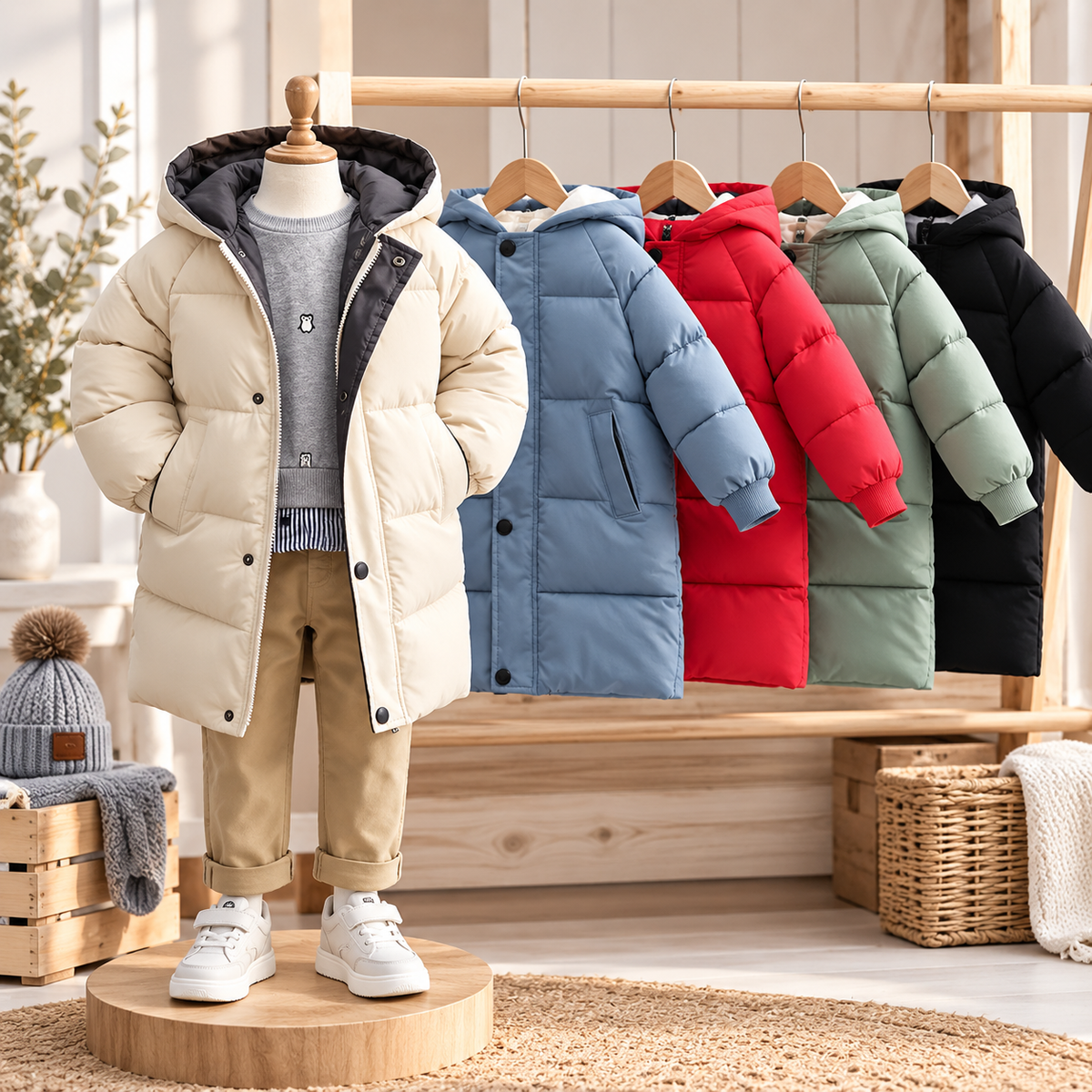 Boys longline hooded cotton filled puffer winter coat age 2-10 years
