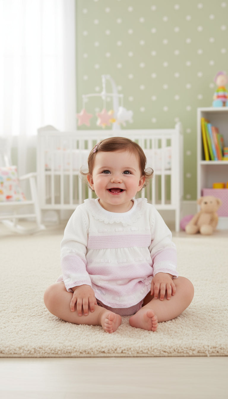 Blues Baby Girls Gistel Pink/Ivory Knitted Jam Pants Set