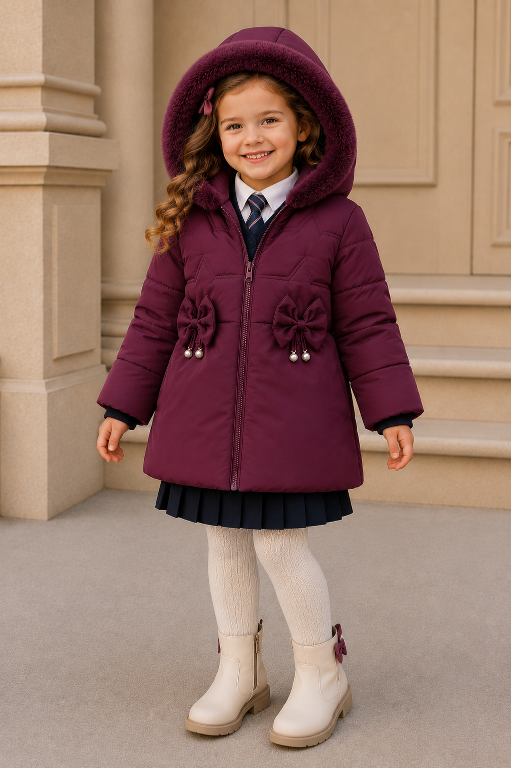 Girls Faux Fur Hooded Maroon Winter Puffer Coat | Warm Padded Jacket | Ages 2–6 *Online Product (Copy)